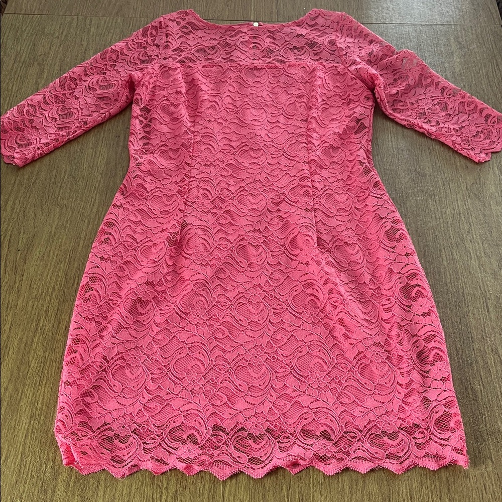 Jennifer Lopez Lace Overlay Knee Length Dress, 3/4 Sleeve Knee Length, Sz 12